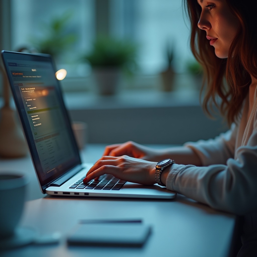 Nahaufnahme einer Person beim spontanen Online-Einkauf am Laptop nach guter Nachricht